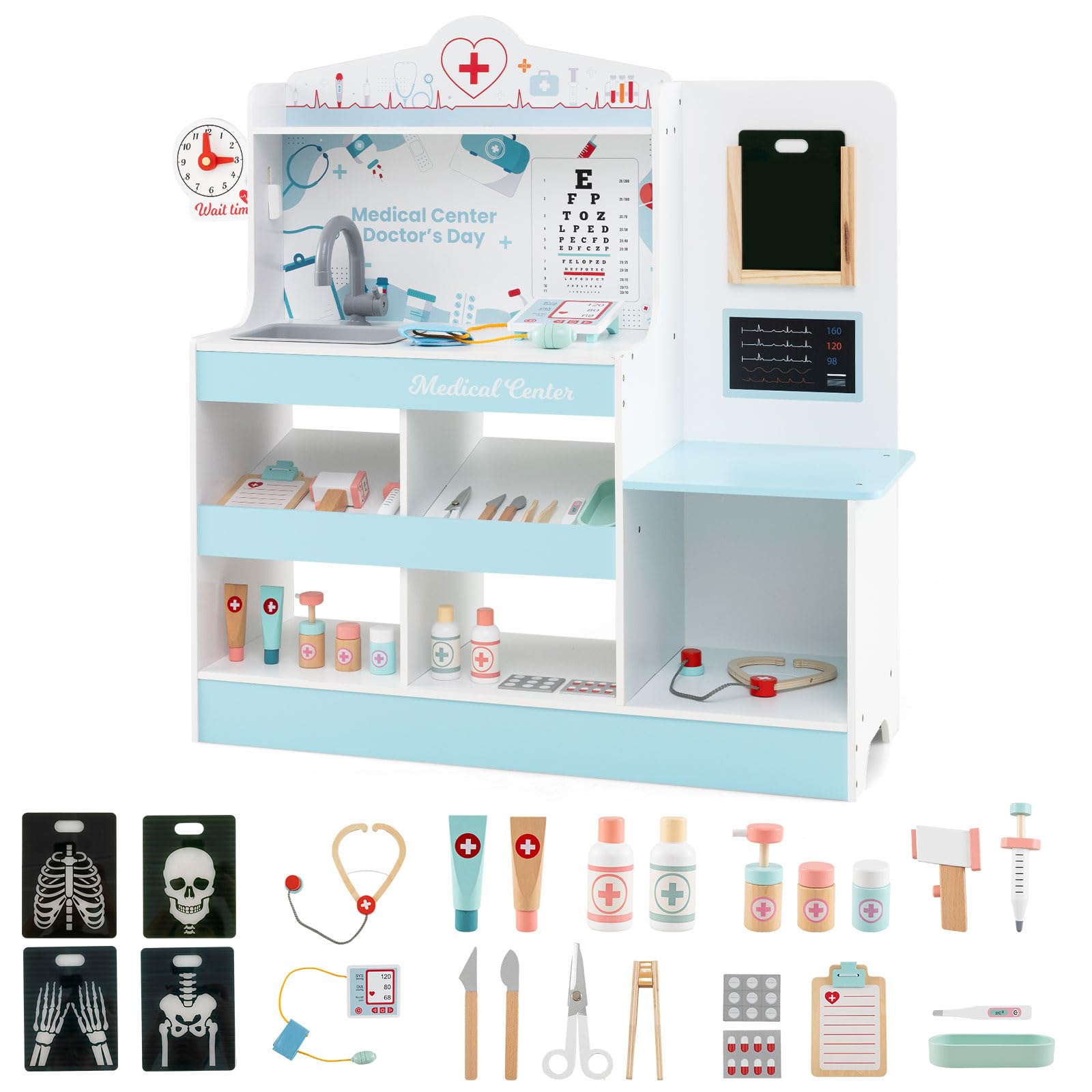 Amazon.com: Costzon 2 in 1 Wooden Doctor Playset, Role Play